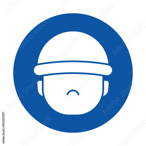 Worker Icon with Helmet on Blue Background for Safety Symbol Use