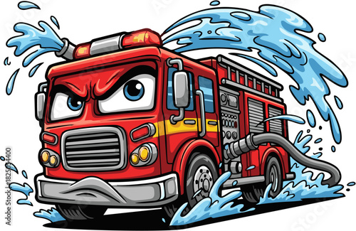 Heroic Cartoon Fire Truck Rushing to Emergency Vector