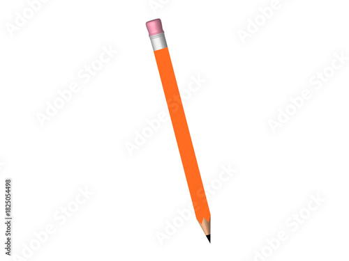 Education tools, writing instruments, drawing, creativity, design, stationery. Wooden pencil with orange exterior, pink eraser and sharp point. Education tools and creativity concept