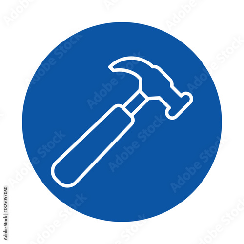 Simple Hammer Icon on Blue Circle Background for Construction Projects
