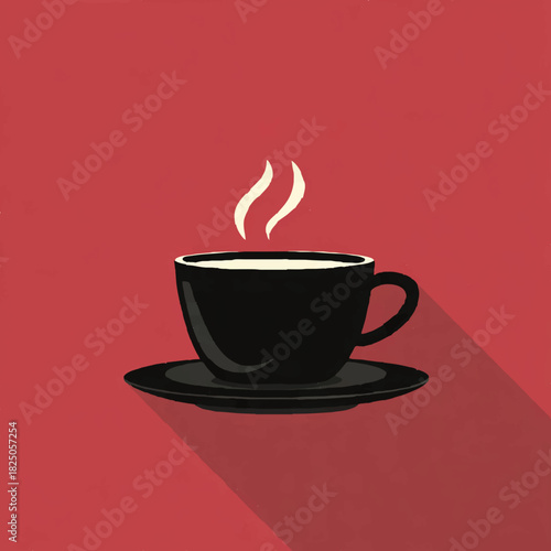 Steaming Black Coffee Cup with Long Shadow

