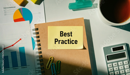There is sticky note with the word Best Practice. It is as an eye-catching image.