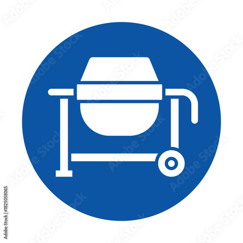Industrial Concrete Mixer Icon on Blue Background for Construction Use