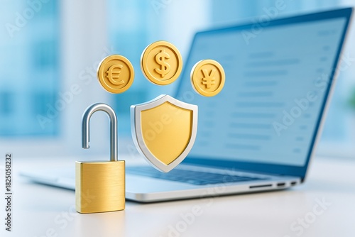 Open Padlock with Floating Digital Currency Icons