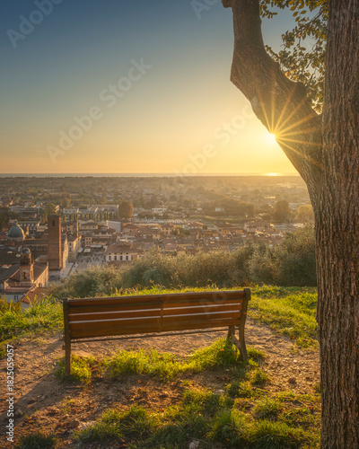Sunset View from Bench Overlooking Pietrasanta, Versilia,Tuscany