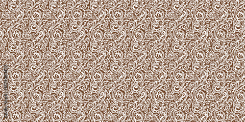 Brown and White Damask Floral Pattern Background 
