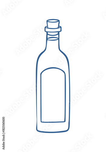 bottle wine mediterranean doodle. Vector doodle illustration icon isolated on white bg