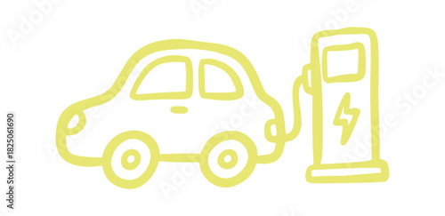electric car charge doodle. Vector doodle illustration icon isolated on white bg