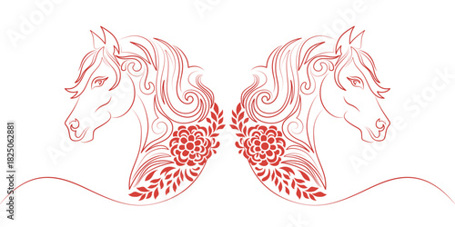 Vector illustration of a red Chinese horse Shio on transparent background