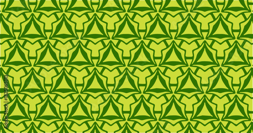 Green geometric star pattern with interlocking outlines creating a seamless abstract background.