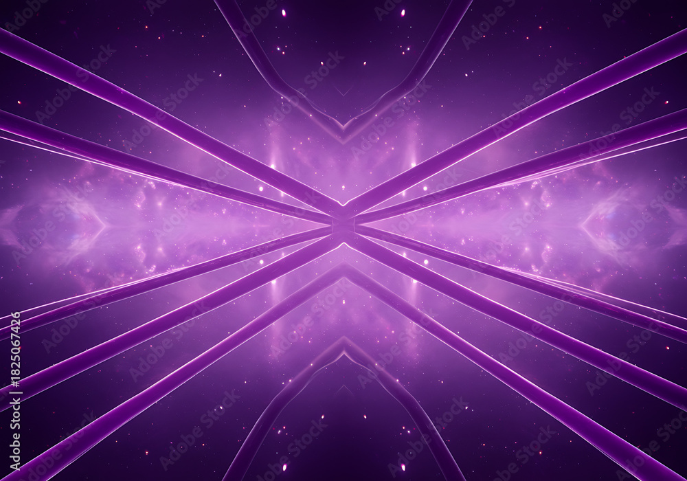 Fototapeta premium Abstract Purple Light Beams Converging in a Symmetrical Pattern.