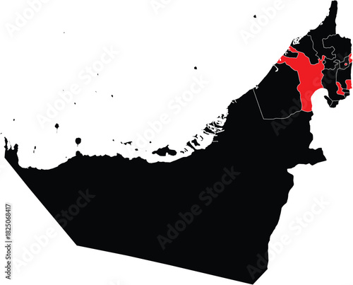 Vector Map of Sharjah on Map of UAE