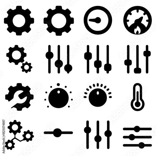 Iconic Control Panel Symbols: An array of intricate icons showcases diverse instruments and controls, designed with precise detail for clarity and intuitive understanding.