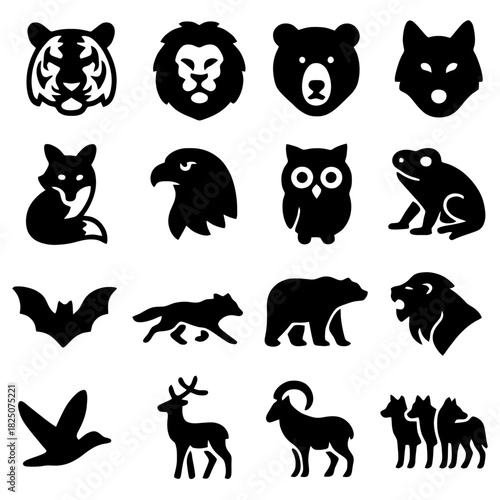 Animal Silhouettes: A diverse collection of animal silhouettes showcases the beauty of wildlife, each animal rendered with simplicity and elegance. Representing a variety of species.