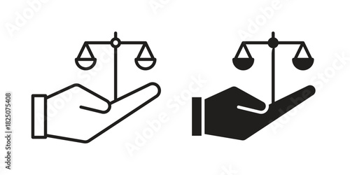 Justice scales in Hand icons. High-quality vector designs