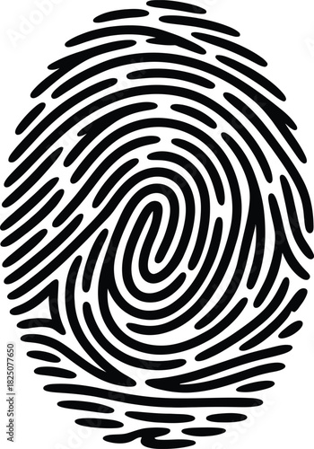 Clean Black Fingerprint Illustration with Smooth Spiral Ridges for Security Design