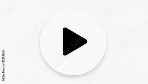 Simple Black Play Button Icon on White Circle Background.