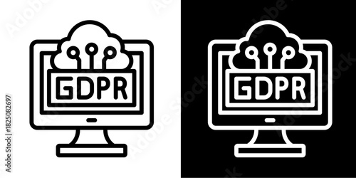 Gdpr Security Monitor  Icon Set White Style Collection

