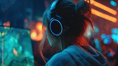 pro gamer man in headphones live streaming while playing online computer game, neon lights, esports,  gaming, monitor, play, young, player, internet, enjoyment, cyber,