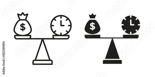 Time and money compare scale icons. High-quality vector designs
