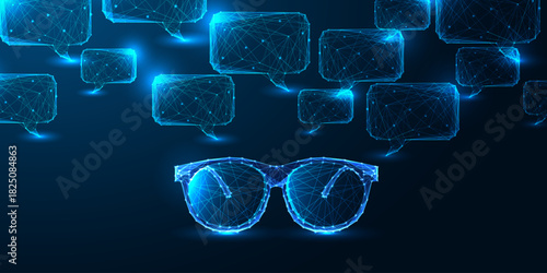 Futuristic smart vision and augmented reality concept with glasses and AI chat vector illustration