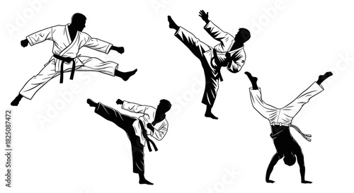 Dynamic martial arts moves showcase powerful stances and agility skills in action art