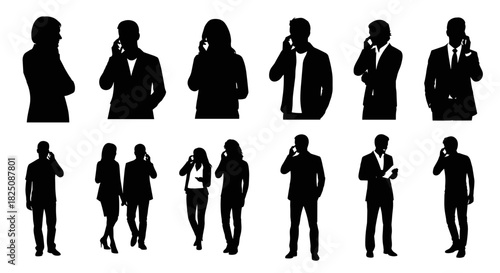 Diverse group of professionals connecting by cellphones for modern communication network