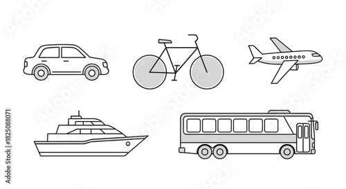 Variety of transportation methods for business, travel, and logistics needs vector based art