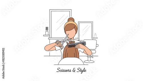 A cartoon image of a hairdresser cutting hair in a salon