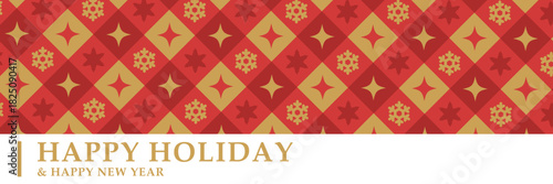 HAPPY HOLIDAY｜クリスマスパターン背景付きホリデーカード・年末年始グリーティング（横長）ベクター素材 バナー