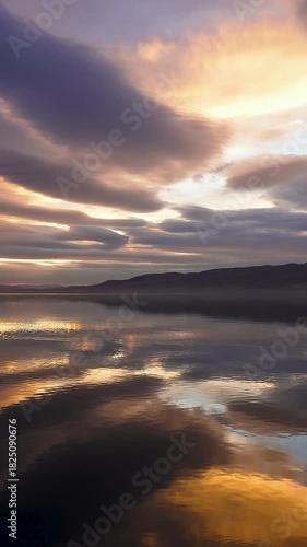 Vertical of Golden sunset landscape at Utah Lake 