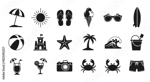 Summer Beach Vacation Icons Set