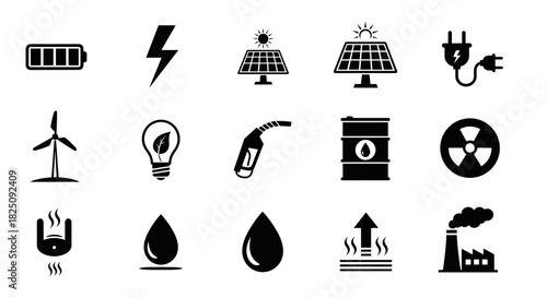 Power up with clean energy icons for a greener future, sustainable and modern lifestyle