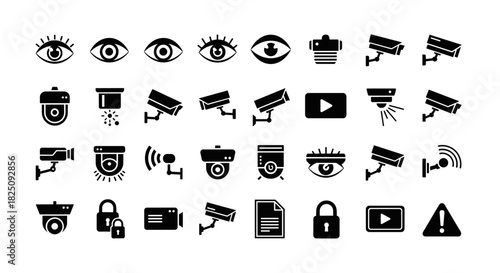 Security surveillance icons for peace of mind and safety, vigilance and monitoring tools