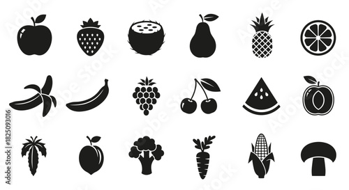 Fresh fruit icons, healthy eating choices and nutrition, vibrant, delicious, sweet