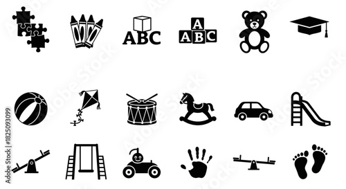 Charming monochrome children's toys collection perfect for play school ads and education