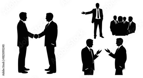 Dynamic business professionals networking and collaborating in modern workspace scenes