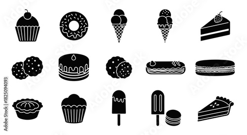 Delightful dessert icons for restaurant menus, bakeries, and food blogs, sweet temptation