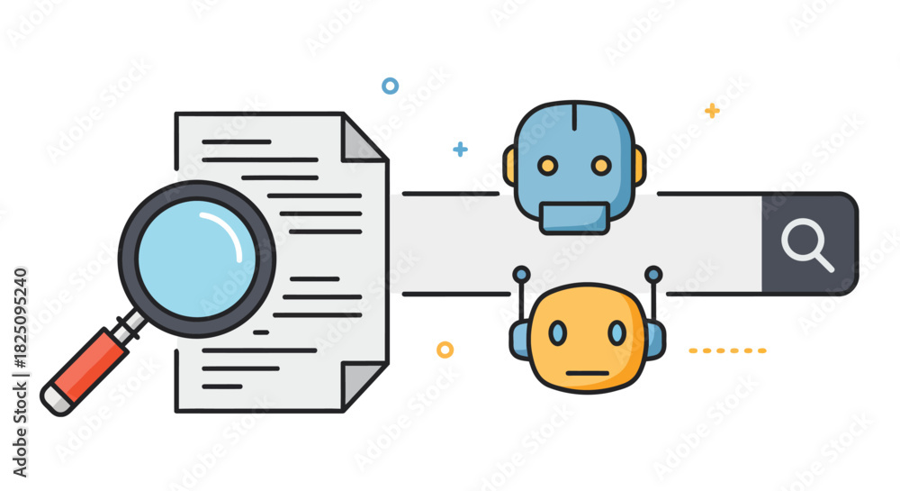 Obraz premium ai powered search a robot duo conducts a search for information in documents representing efficient data mining and automated content analysis