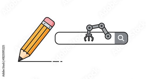 ai content creation pencil drawing transforming into search bar automated writing process conceptualizing digital content strategy technology