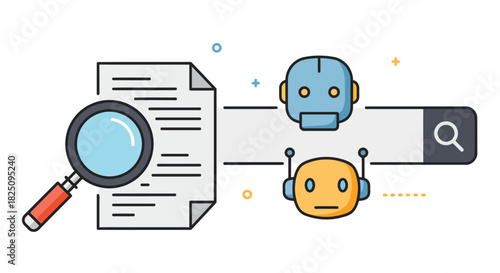 ai powered search a robot duo conducts a search for information in documents representing efficient data mining and automated content analysis