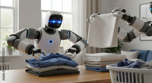 Home robot does housework folds washed clothes 93168940 1