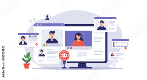 hiring process online recruitment with digital HR management via a computer screen showcasing virtual interviews and candidate selection for business growth