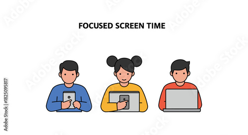 focused screen time students attentively use laptop tablet phone for online learning education and communication in digital age