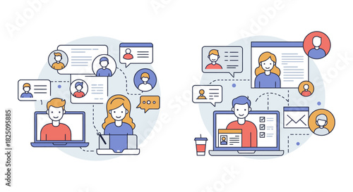 online collaboration connecting people remotely for virtual teamwork  digital communication promoting modern workplace flexibility  remote connectivity