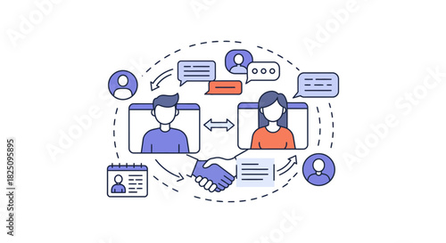 online collaboration illustrating seamless teamwork a man and woman connecting virtually to finalize a business agreement fostering efficiency and modern solutions
