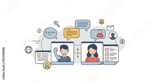 online communication man and woman video calling for business solution enhancing remote teamwork and collaboration ideal for webinar promo