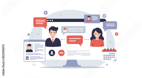 online meeting team collaborating remotely on virtual conference discussing project plans perfect for illustrating digital communication  modern teamwork