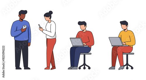People using technology diverse group working on laptops and phones representing remote work flexibility and digital communication perfect for tech blog