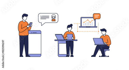 People using technology for communication and data analysis networking and collaborating for modern business solutions perfect for online ads.